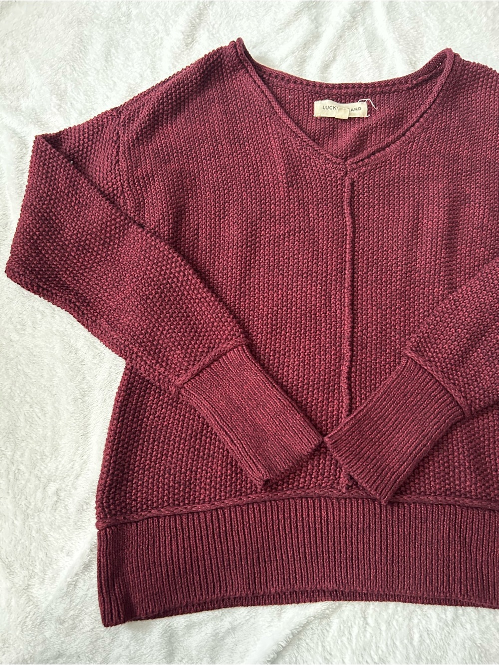 Lucky Brand Women's V-Neck Knit Sweater in Wine